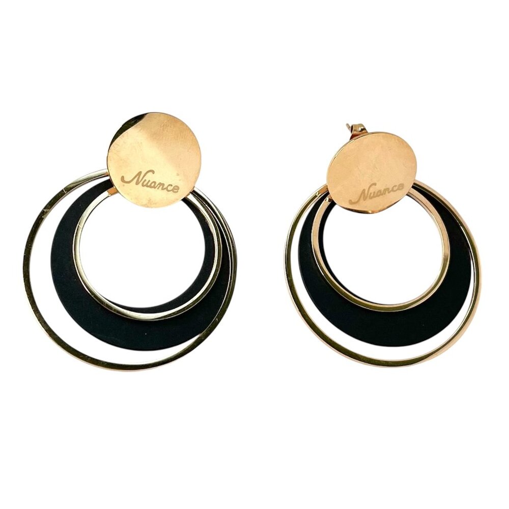 Elegant Gold & Black Hoop Earrings Statement Fashion Jewelry Unique Chic Trendy